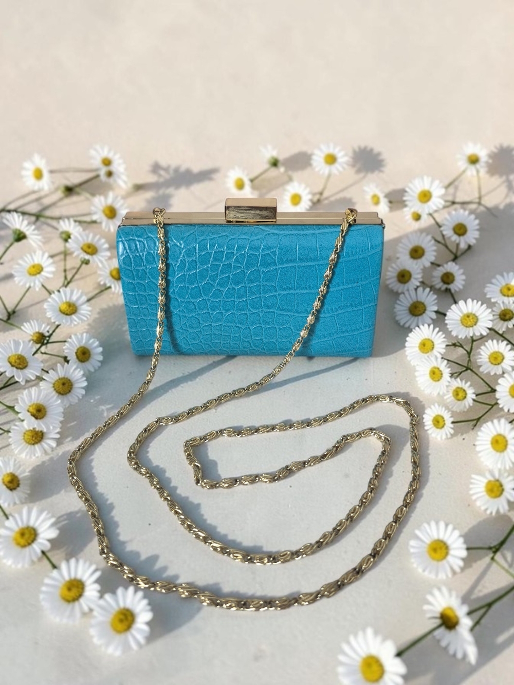 Bijoux Terner Turquoise Croc-Embossed Chain Clutch